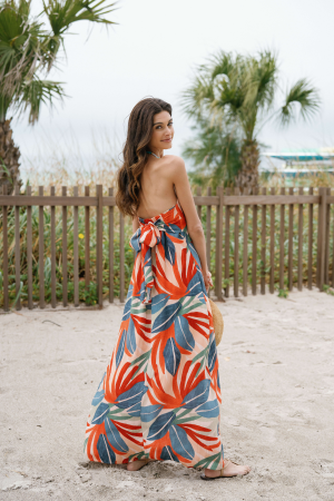 Dress Forum Palm Print Strapless Maxi Dress