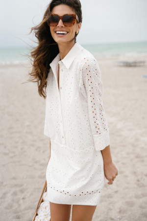Pinch Eyelet Long Sleeve Dress