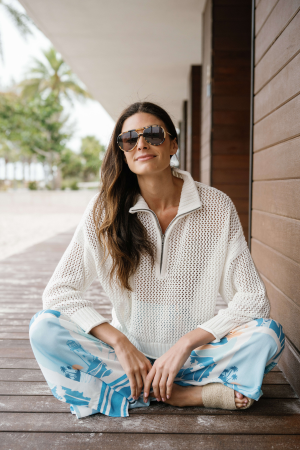 Vintage Havana Open Knit 1/4 Zip Sweater