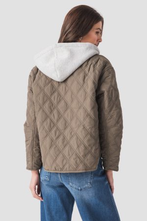 En Creme Quilted Jacket Hoodie