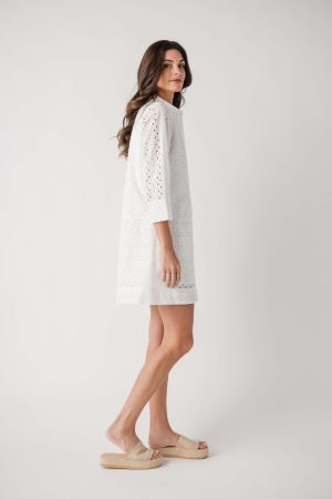 Pinch Eyelet Long Sleeve Dress