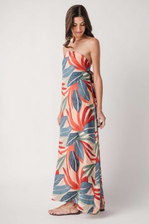 Dress Forum Palm Print Strapless Maxi Dress