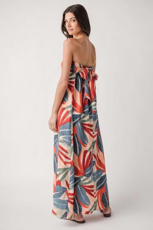 Dress Forum Palm Print Strapless Maxi Dress