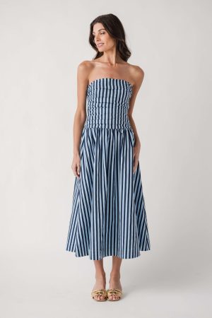 Pinch Striped Strapless Dress