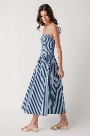 Pinch Striped Strapless Dress