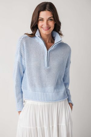 Vintage Havana Open Knit 1/4 Zip Sweater