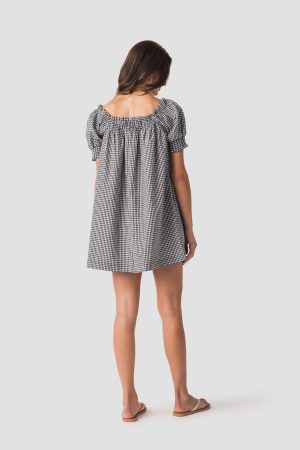 Olivaceous Gingham Puff Sleeve Mini Dress