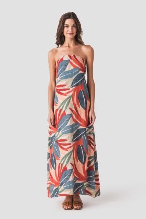 Dress Forum Palm Print Strapless Maxi Dress