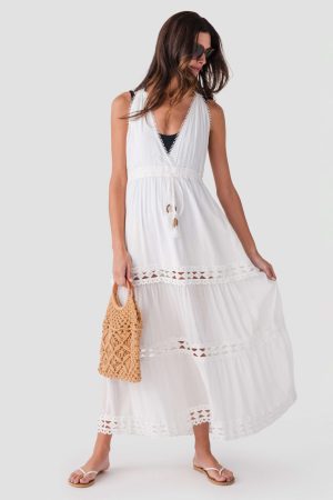 Elan Halter Tiered Maxi Dress