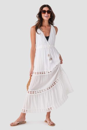 Elan Halter Tiered Maxi Dress