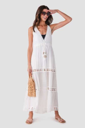 Elan Halter Tiered Maxi Dress