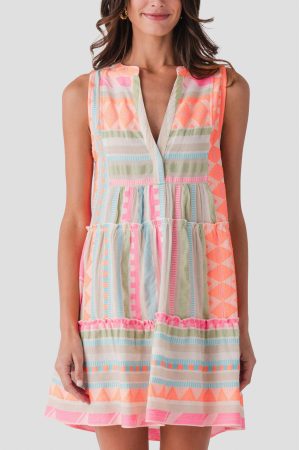 Elan Neon Embroidered Mini Dress