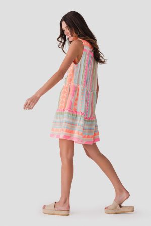 Elan Neon Embroidered Mini Dress