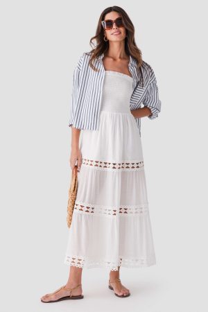 Elan Smocked Strapless Midi Dress