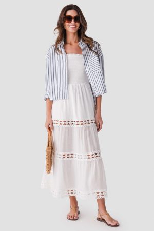 Elan Smocked Strapless Midi Dress