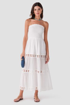 Elan Smocked Strapless Midi Dress