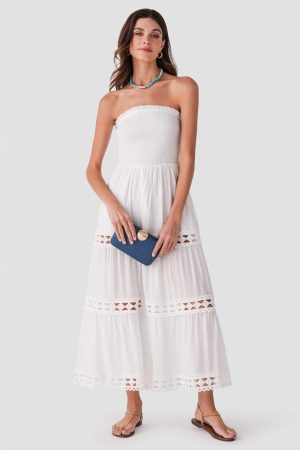 Elan Smocked Strapless Midi Dress