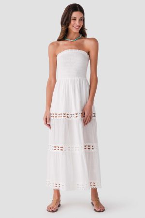 Elan Smocked Strapless Midi Dress