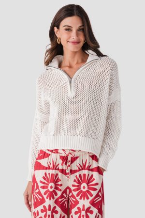 Vintage Havana Open Knit 1/4 Zip Sweater